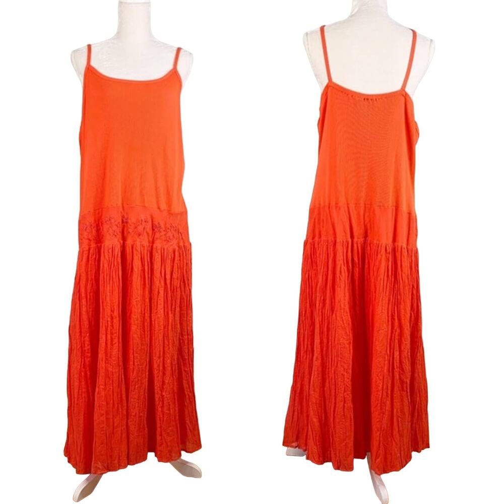 Mlle Gabrielle Dress Orange Maxi 20W Stretch Top Crinkle Finish Beaded New